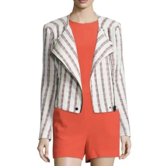 VERONICA BEARD Mara Moto Jacket in Multi Stripe - Picture 2 of 13
